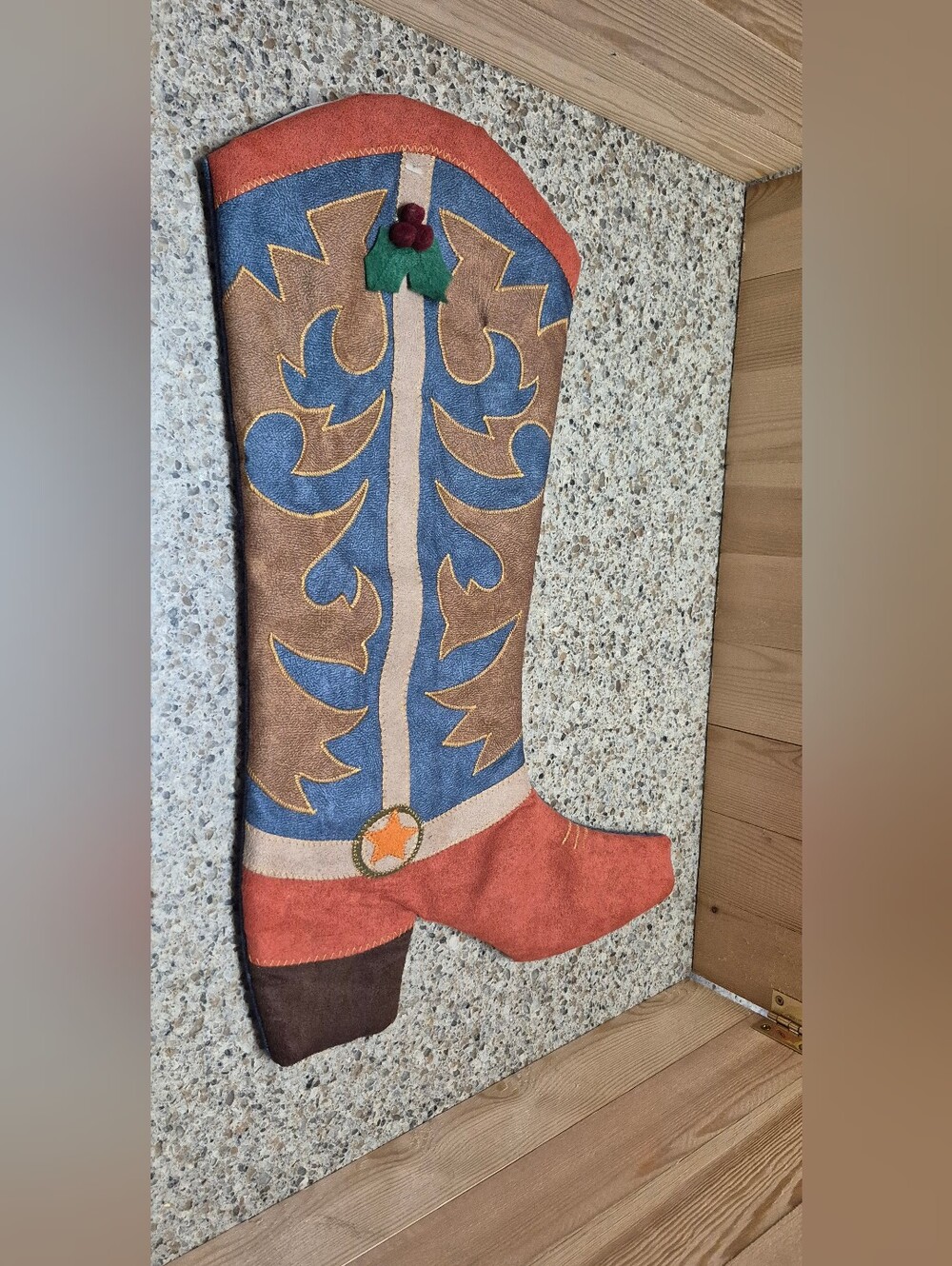 Y2K Prima Creations Cowboy Boot Christmas Stocking Western Faux Suede Retro 18"